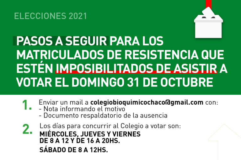 Información importante para matriculados de Resistencia imposibilitados de votar el domingo