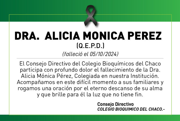 Fallecimiento Dra. Alicia Mónica Peréz