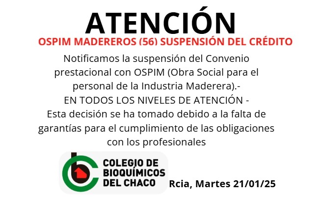 ATENCIÓN Suspensión del Crédito OSPIM