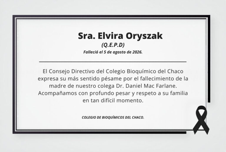 Fallecimiento Sra. Elvira Oryszak
