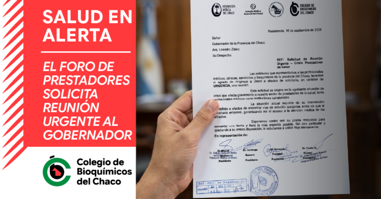 EL COLEGIO BIOQUÍMICO Y EL FORO DE PRESTADORES PIDEN RESPUESTAS URGENTES AL GOBERNADOR